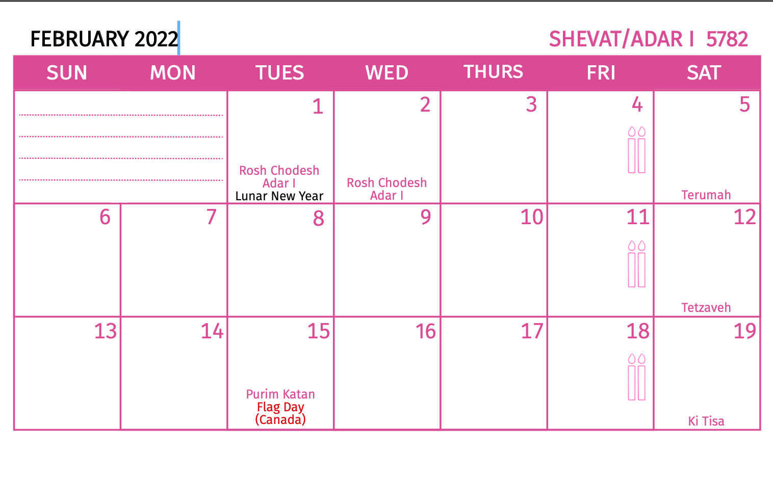 February 2022 Corrected Calendar Diary Pages